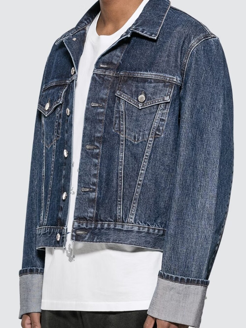 HELMUT LANG  cuffed Mpnogram masc truckes Jean Jacket.